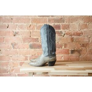 vintage Justin boots 80s gray embroidered leather western cowboy boots size 7.5